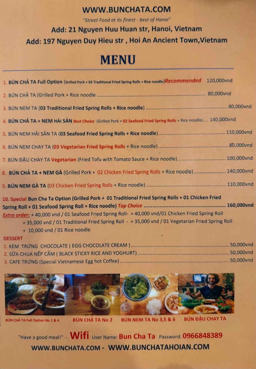 Bun Cha Ta Menu 1